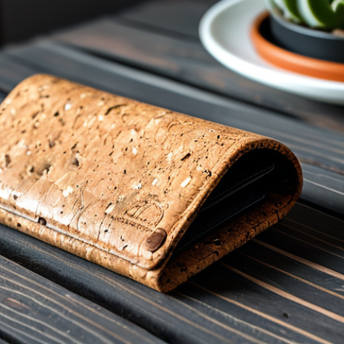 악세서리 브랜드가 지켜야 할 지속가능성 기준 - Sustainable Material Wallet**

"A close-up shot of a stylish wallet made from cork, displayed on a r...