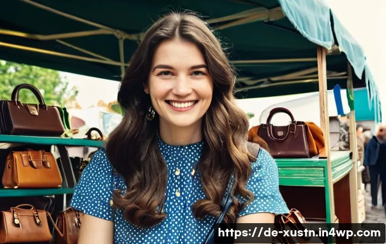 악세서리와 환경을 생각한 소비 - **A Vibrant Flea Market Discovery:**
    A smiling young woman in her late 20s, with a warm, excited...